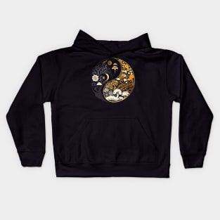 Golden Floral Mushroom Ying Yang Design Kids Hoodie